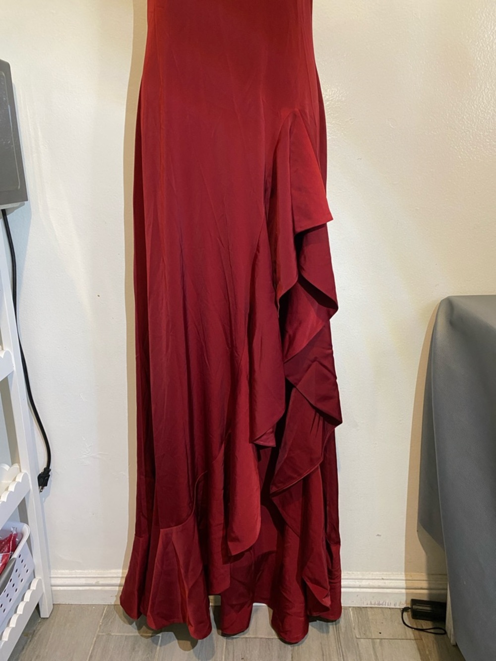 NBD Wine Red Halter Ruffle Maxi Dress - Picture 4 of 10